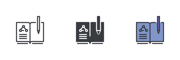 Obraz premium Chemistry book with a molecular structure different style icon set