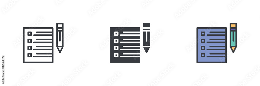 Fototapete checklist or document with check boxes and a pencil different style icon set