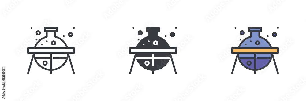 Fototapete boiling flask on a stand different style icon set