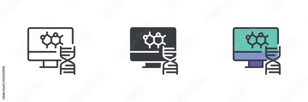 Fototapete computer monitor with dna helix symbol different style icon set