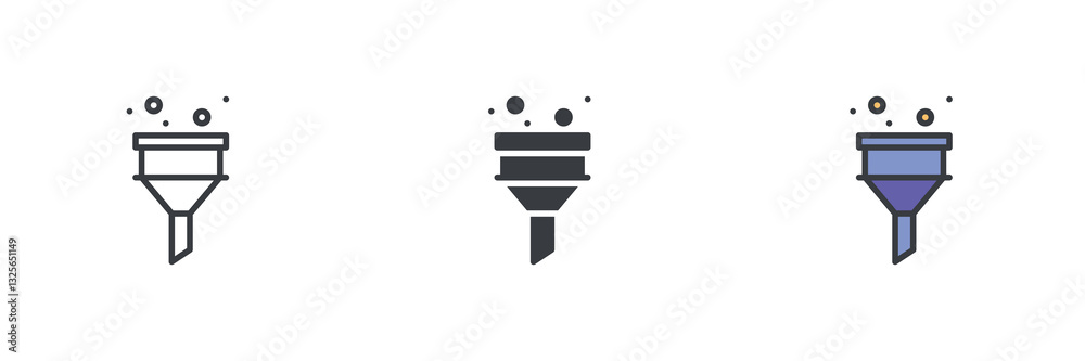Poster Funnel or filter with particles or bubbles different style icon set