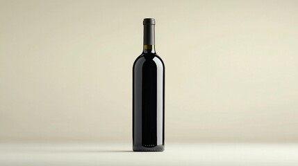 Single dark-glass wine bottle on light background.