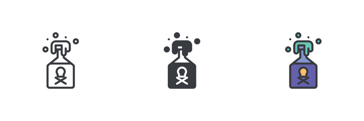 Bottle with a poison symbol different style icon set