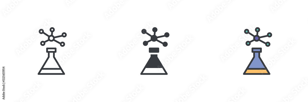Fototapete chemical flask with a molecular structure different style icon set
