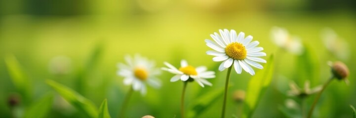 Fototapeta premium Close up of beautiful oxeye daisy flowers in a field, botanical, petals