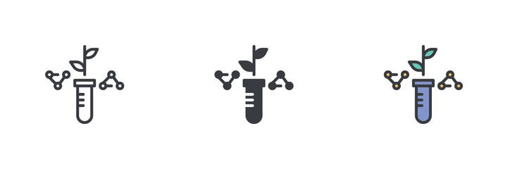 Test tube with a plant or sprout different style icon set