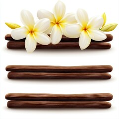 Fototapeta premium Rich chocolate and creamy vanilla sticks arranged artistically on a pristine white background for culinary delight
