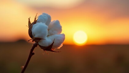 Close-up cotton bud against a golden sunset sky, ear care, sunset