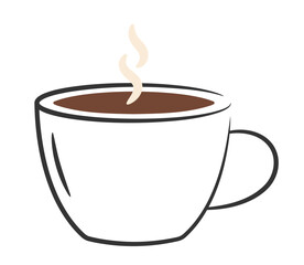 Hot coffee cup with steam, line style, vector eps10 illustration