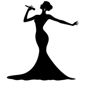 Vector Illustration Silhouette of Woman with Microphone