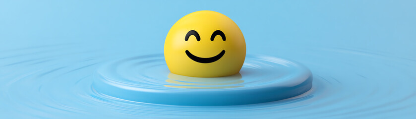 Fototapeta premium A cheerful smiley face floating on calm water, symbolizing happiness and joy.