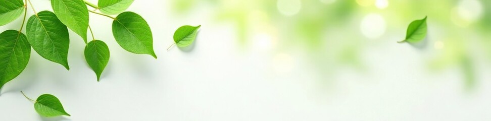 Delicate leaves scattered on a pristine white surface, organic, foliage, green