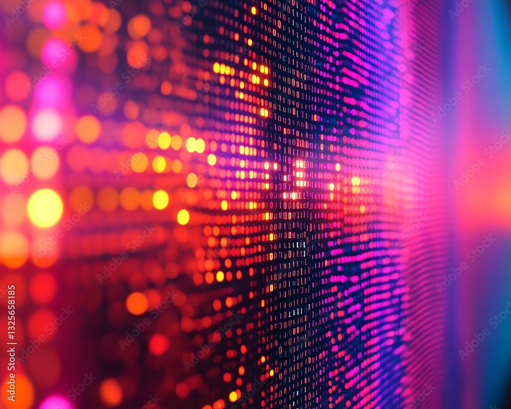 Poster closeup of vibrant computer code on a screen, blurred background, generative ai concept, digital pro
