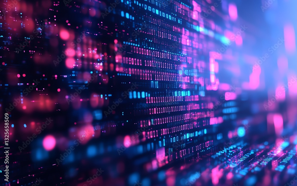 Poster detailed closeup of colorful programming code on a monitor, blurred background, generative ai techno