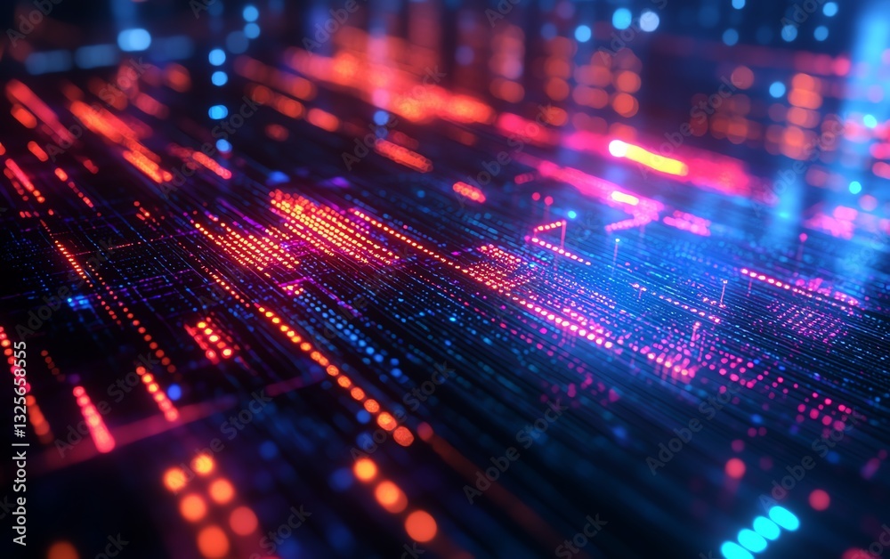 Poster detailed closeup of colorful programming code on a monitor, blurred background, generative ai techno