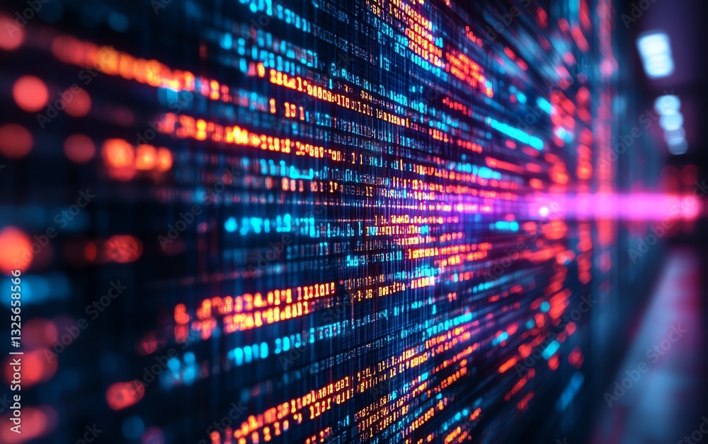 Poster detailed closeup of colorful programming code on a monitor, blurred background, generative ai techno