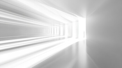 Obraz premium Bright Minimalist Corridor with Abstract Light Rays and Figure