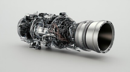 Advanced Rocket Engine, Studio Shot, Complex Design,  Background is Plain