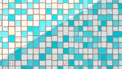 Fototapeta premium Abstract turquoise and white mosaic tile background Geometric pattern, textured surface, design, decor