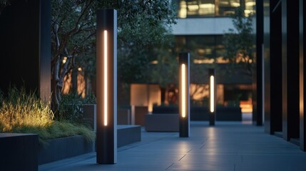 Obraz premium Modern pathway lighting design in urban courtyard at night