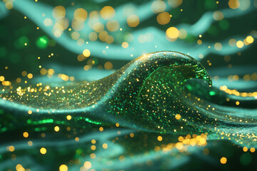 Abtract texture of gold emerald wave of water ripple pattern background.