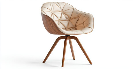 Obraz premium Ergonomic designer chair with unique quilted pattern and wooden legs, perfect for modern office or home decor. Stylish and comfortable seating option
