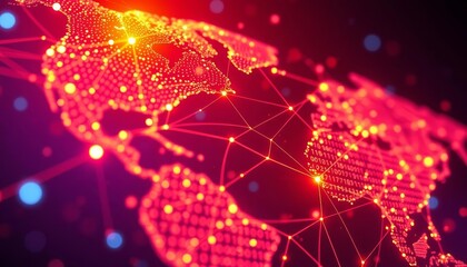 Abstract glowing network data streams transferring across globe,  circles, network