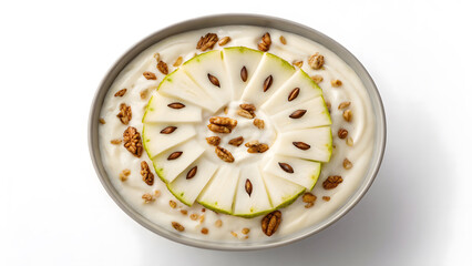 Obraz premium plant-based breakfast vibrant smoothie bowl creamy white smoothie bowl with soursop and crunchy nuts