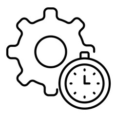 Gear icon with a stopwatch representing workflow automation, scheduled tasks, process timing, and system efficiency