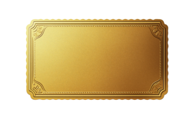 Golden ticket on transparent background representing vip access or winning