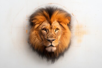 Majestic Lion Head in Realistic Illustration with Detailed Fur Texture and Striking Facial Expression