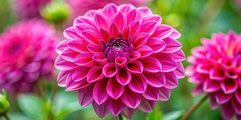 Obraz premium Close-up of vibrant hot pink dahlia flower with intricate petals and delicate center, dahlia flower, spring, dahlia flower