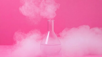 Pink Laboratory Flask with Vapor and Mystical Atmosphere