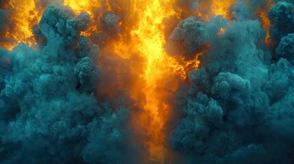 Fototapeta premium Dramatic explosion with fiery flames and dark smoke