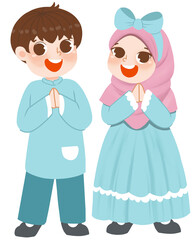 Muslim kids, greeting for eid