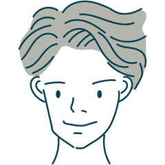 男性の正面の顔の線画イラスト