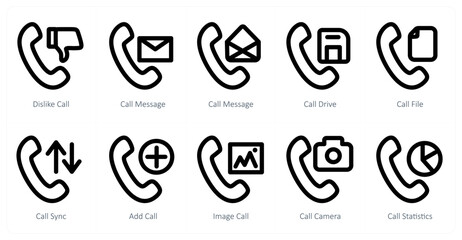 Obraz premium A set of 10 micro icons as dislike call, call message, call