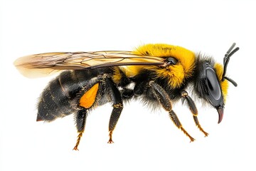 Macro Photography of Honeybee Isolated on White Background