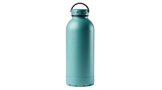 Light blue reusable water bottle isolated on transparent background