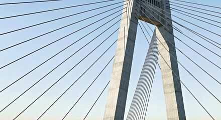 Fototapeta premium A Stylized Suspension Bridge Tower, Crafted From Light Grey Concrete Texture