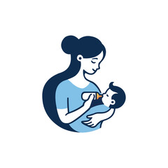 Mother holding and feeding baby with milk bottle.