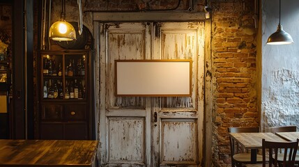 White Signboard in Rustic Restaurant