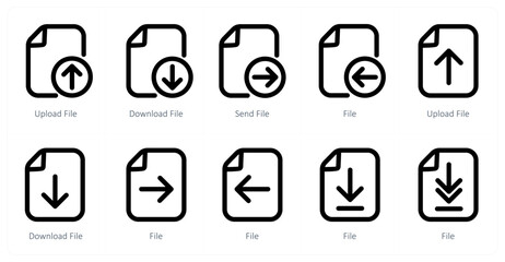 A set of 10 micro icons as upload file, download file, send file