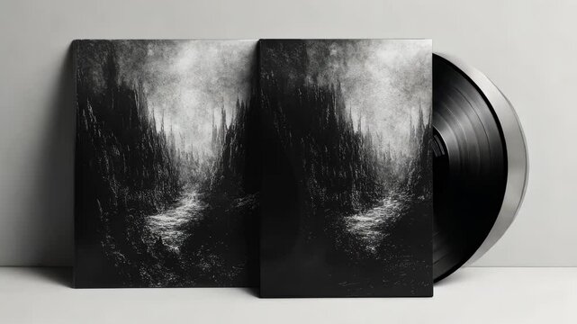 Black vinyl album reveal with minimalist abstract cover design