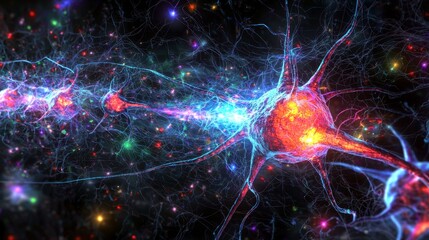 A detailed illustration of synaptic transmission in the nervous system.