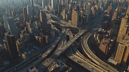 Obraz premium Aerial View of Urban Highway Traffic in Busy City Landscape