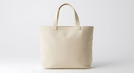 Beige Tote Bag on Plain White Background, PNG Style, HD Minimal