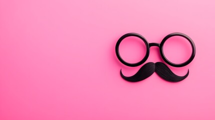 Funny Mustache and Glasses on Pink Background