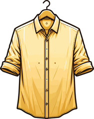 yellow Color Casual button up shirt sketch fashion drawing illustration template.