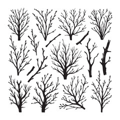 Bare Branch Tree Twigs Silhouette Illustration for Winter Season